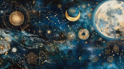 Wall Mural - astrology wellness visualized with glowing karmic cycles celestial rhythms and cosmic harmony repres