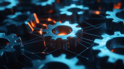 Leinwandbilder - Abstract representation of productivity tools highlighting symbolic gears interlocking shapes operational efficiency
