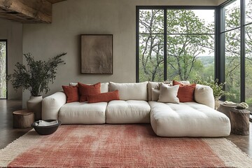 Wall Mural - Modern Sectional Sofa in a Rustic Living Room Setting