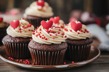 Wall Mural - Love concept cupcakes served in the plate, selective focus
