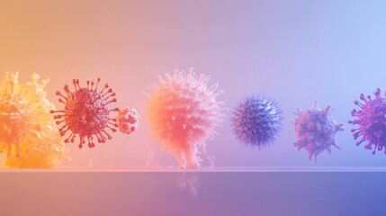 Leinwandbilder - Progression of virus forms showcasing evolution from simple to complex structures in a colorful display. Generative AI