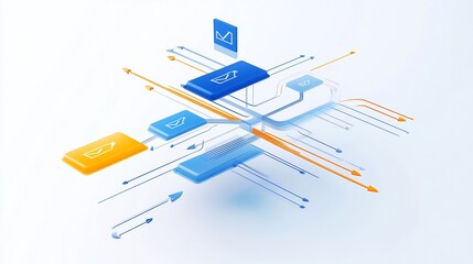 Poster - Abstract rendering of search engine optimization symbolic arrows layered nodes representing digital visibility and ranking