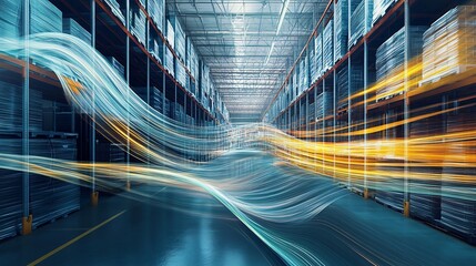 Fototapete - Abstract depiction of warehouse management featuring flowing pattern symbolizing storage systems logistics efficiency