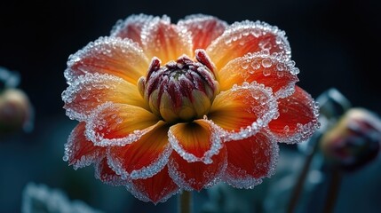 Poster - A detailed shot of a frozen flower with ice crystals forming intricate patterns