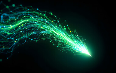 Wall Mural - a vibrant green and blue digital stream converging into a sharp point, symbolizing data flow and inn