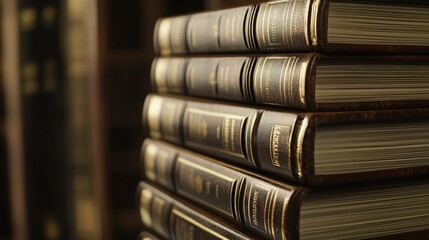 Poster - Stacks of books piled high, ideal for office or school settings