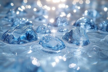 Poster - A bunch of ice cubes floating on the surface of the water, great for illustrating temperature control or summer scenes