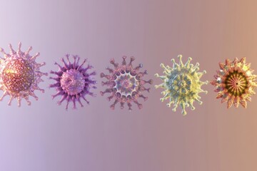 Leinwandbilder - Progression of viral structures from simple to complex forms in a scientific illustration on infectious agents. Generative AI