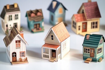Aufkleber - A collection of tiny houses placed on a table, ideal for decorative or creative uses