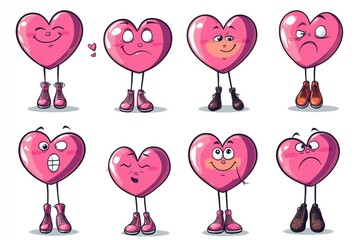 Poster - A collection of cartoon hearts with various emotions and facial expressions