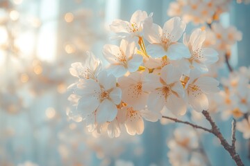 Poster - A close-up shot of a bunch of white flowers, perfect for use in designs, marketing materials or as a decorative element