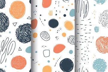 Poster - A set of four seamless patterns featuring hand drawn shapes for use in various design projects