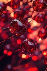 Poster - A string with multiple red glass balls suspended in mid-air, perfect for decorative purposes or as a prop in creative projects
