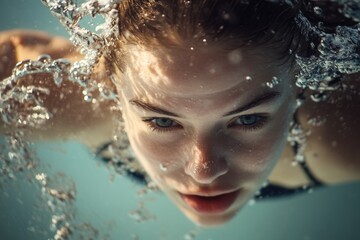 Poster - A young woman surrounded by water, possibly swimming or struggling