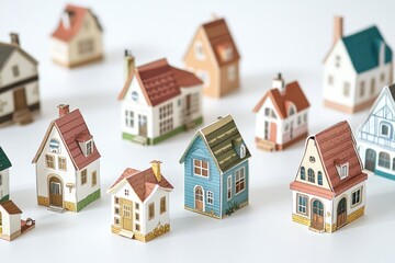Poster - A collection of small houses arranged on a white background, ideal for illustration or design purposes