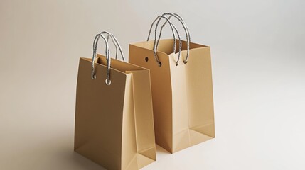 Aufkleber - Two empty brown paper bags sit next to each other, ideal for a still life or packaging concept