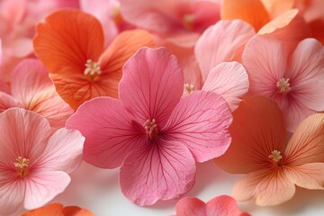 Aufkleber - A bouquet of pink and orange flowers arranged on a clean white surface