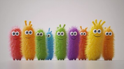 Poster - Cheerful bright microbes with eyes and smiles gathered together in a playful display of color and happiness. Generative AI