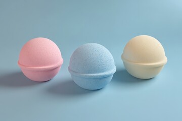 Poster - Bath bombs placed on a blue surface, ready for use