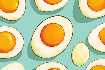 Poster - A collection of eggs sit on a bright blue surface, perfect for use in food or design illustrations