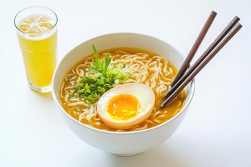 Wall Mural - A bowl of Japanese noodle soup with an egg and chopsticks for eating