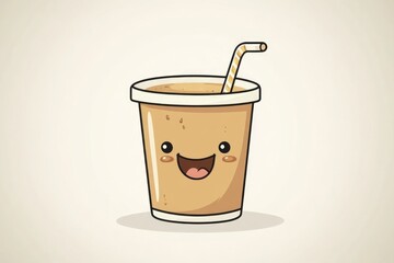 Poster - A cup of coffee with a straw stuck in it