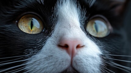 Aufkleber - A close-up shot of a black and white cat's face, showing its whiskers and facial features