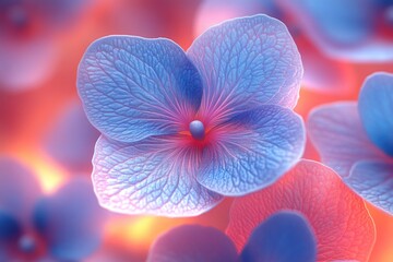 Poster - Close-up photo of a blue flower on a pink background