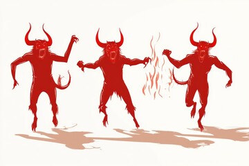 Poster - Group of demonic creatures with distinctive horns and red skin, perfect for dark and mysterious scenes