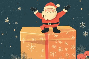 Poster - Santa Claus sitting on a gift box, ready for the holiday season