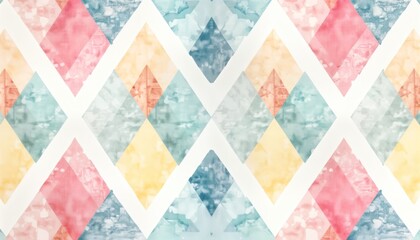 Poster - Pastel hues create geometric watercolor triangles. Seamless pattern with overlapping triangles in range of soft colors. Abstract design perfect for trendy decor. Versatile for fabric prints