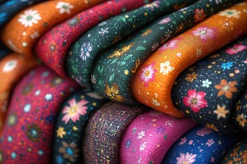 Poster - A colorful fabric pile stacked high