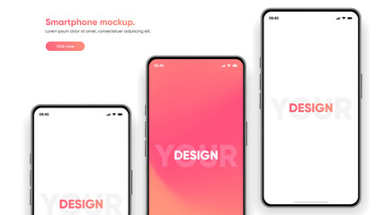 Leinwandbilder - Realistic smartphone mockup. Mobile phone vector with isolated on white background. Device front view. 3D mobile phone with shadow. Realistic, high quality smart phone mockup for ui ux presentation.