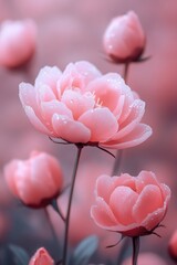 Poster - Close-up of pink flowers with water droplets glistening on petals