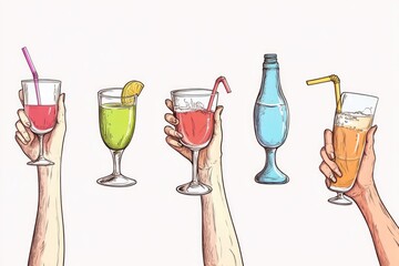 Aufkleber - Group of people holding various beverages, perfect for party or gathering use