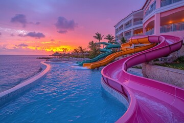 Poster - A water slide in a swimming pool, perfect for summer fun and kids' parties