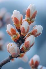 Poster - A detailed view of a tree branch covered in frost, ideal for use in winter or cold climate themed designs