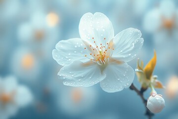 Canvas Print - A close-up of a white flower with water droplets glistening on its petals