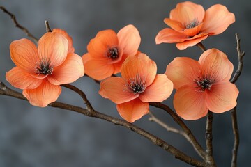 Poster - Close-up of orange flowers sitting on the end of a branch, with sunlight filtering through