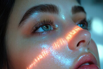 Aufkleber - A close-up of a person with striking blue eyes, useful for beauty and human interest images