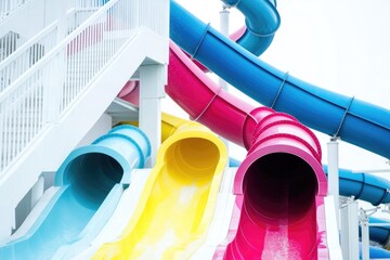 Aufkleber - Colorful water slide on a city building exterior, fun and thrilling attraction for summer days