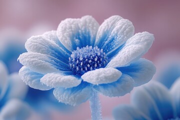 Poster - Close-up of a frozen flower with frost on its petals, suitable for winter or nature-themed designs