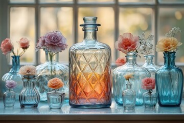 Poster - Beautiful glass vases filled with colorful flowers
