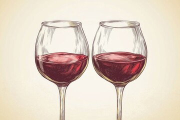 Aufkleber - A pair of red wine glasses on a table or bar