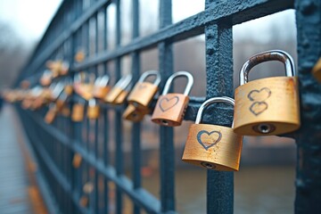 Poster - A bunch of padlocks secured to a fence, possibly for decorative or functional purposes