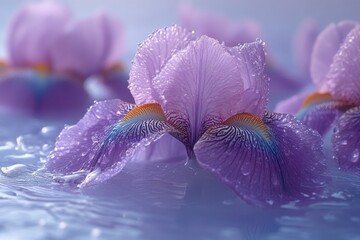 Aufkleber - A group of purple flowers sit on top of a blue surface, creating a visually appealing scene