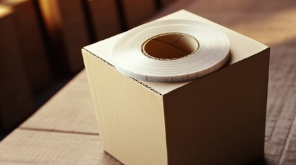 Poster - A roll of tape sits on top of a cardboard box