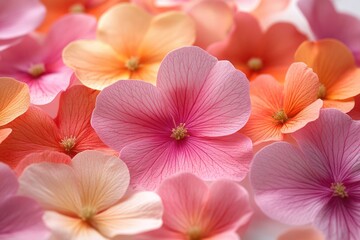 Poster - A detailed view of mixed pink and orange flowers, perfect for botanical or beauty-related uses