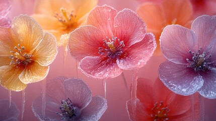 Poster - A close-up shot of a bouquet of flowers with frost covering them