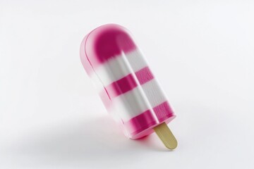 Poster - A bright pink and white popsicle sits on a clean white surface, ready for consumption
